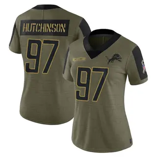 Detroit Lions Women's Aidan Hutchinson Limited 2021 Salute To Service Jersey - Olive