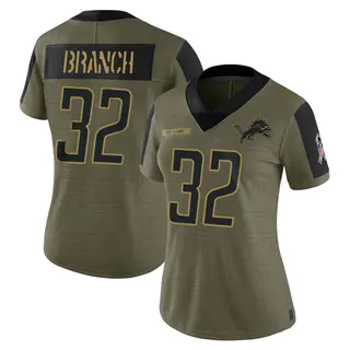 Detroit Lions Women's Brian Branch Limited 2021 Salute To Service Jersey - Olive