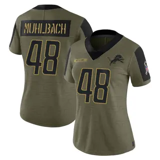 Detroit Lions Women's Don Muhlbach Limited 2021 Salute To Service Jersey - Olive