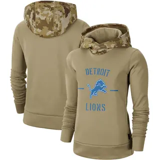 Detroit Lions Women's Khaki 2019 Salute to Service Therma Pullover Hoodie