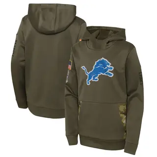 Detroit Lions Youth 2022 Salute to Service Performance Pullover Hoodie - Olive
