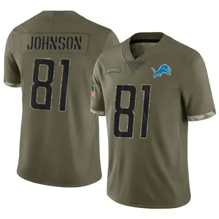 Detroit Lions Youth Calvin Johnson Limited 2022 Salute To Service Jersey - Olive